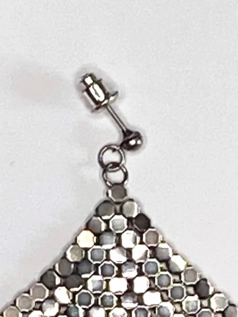Vintage Silver Tone Metal Mesh Dangle Earrings Statement Shimmer Sparkle